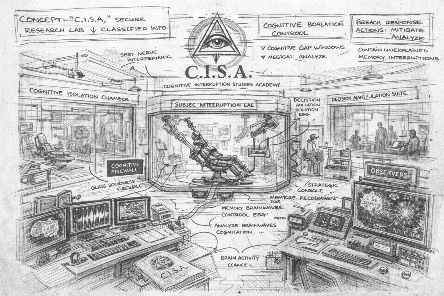 Pencil sketch concept of lab arrangement